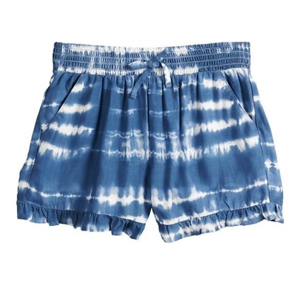 So Girls Smocked Waistband Ruffled Shorts Blue New with Tags XS 6/6X Tie Dye